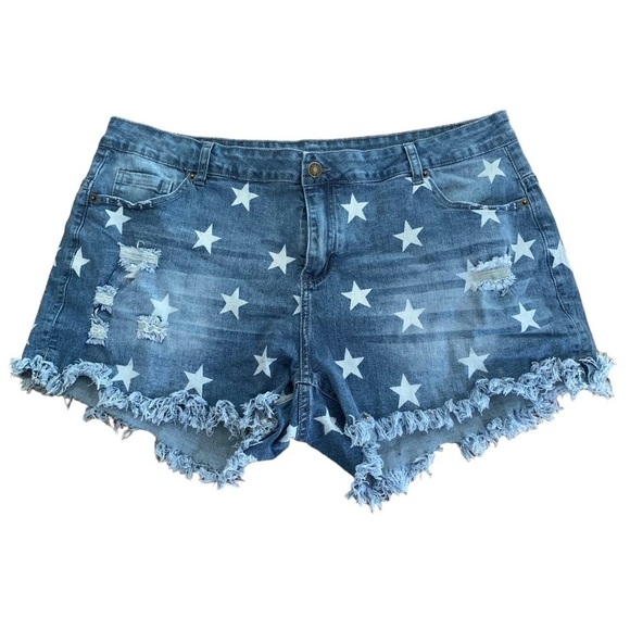 Jeans Star Embellished Denim Frayed Hem Shorts XXL - Picture 1 of 6